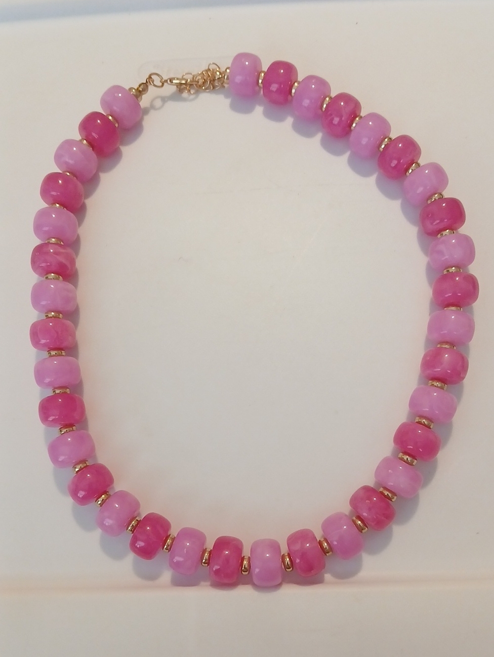 Fashion Jewelry Pink Gradient Glass Bead Necklace with Gold Spacers